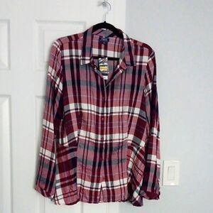 3 For $15 NWT IZOD Women's Lightweight Burgundy Plaid Shirt